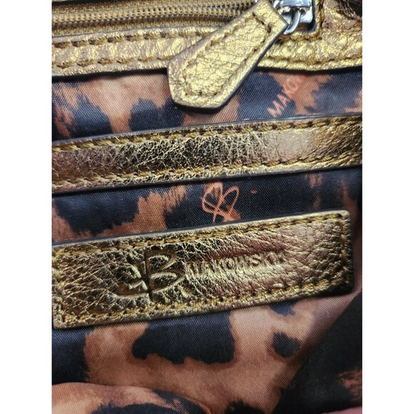B. Makowsky Handbag Purse Metallic Bronze Purse Shoulder Leopard Liner Pockets - Picture 7 of 9